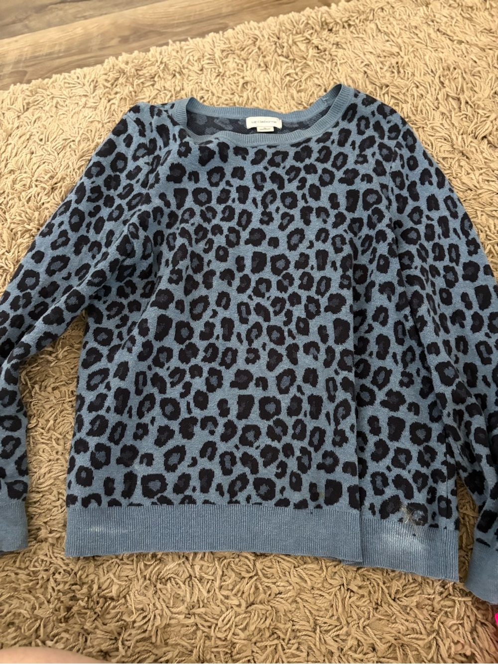 Liz Claiborne Leopard Print Blue Sweater - Women XL